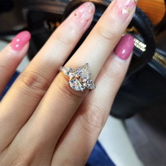 Pear Shaped Engagement Ring, CZ Promise Ring, Teardrop Wedding Ring, Bling Ring - Picture 1 of 4